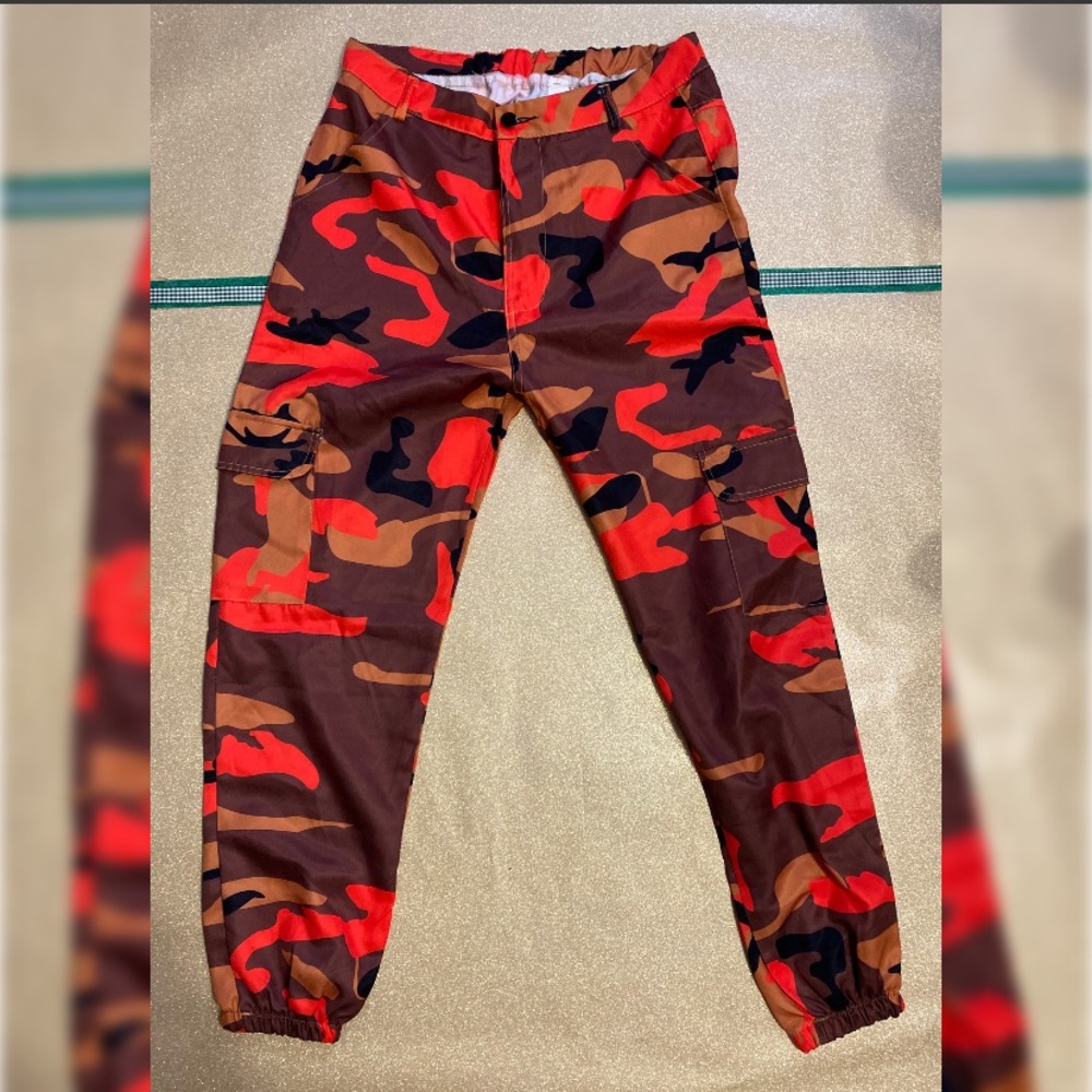 Juniors Orange & Brown Camo Cargo Pants